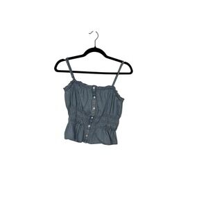 LOFT Chambray Smocked‎ Button Front Cami Top Women's Medium Sleeveless Blue